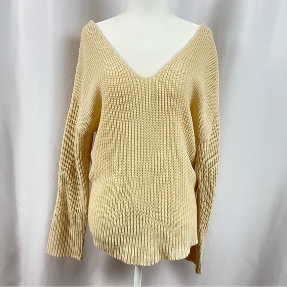 Sky & Sparrow Small Boho Tie Open Back Bell Sleeve Hippie Yoga Sweater V Neck - Picture 3 of 10